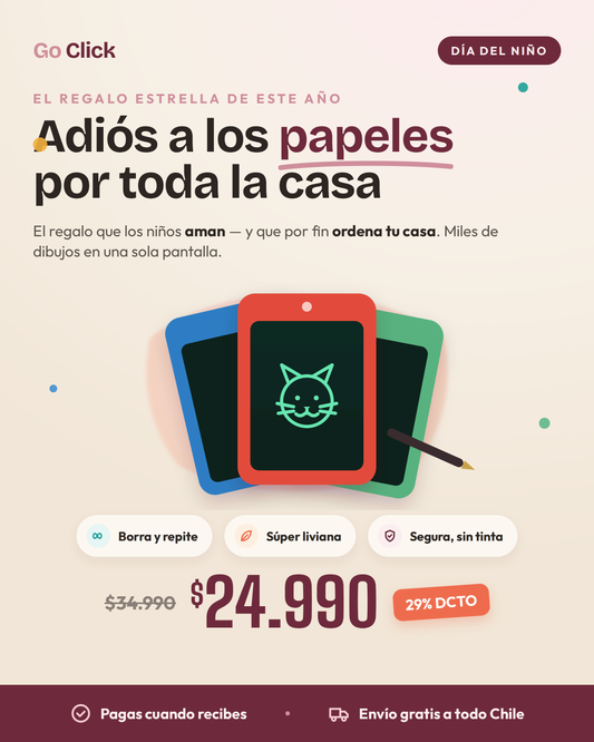 Tableta mágica de dibujo LCD Go Click para niños — oferta Día del Niño $24.990